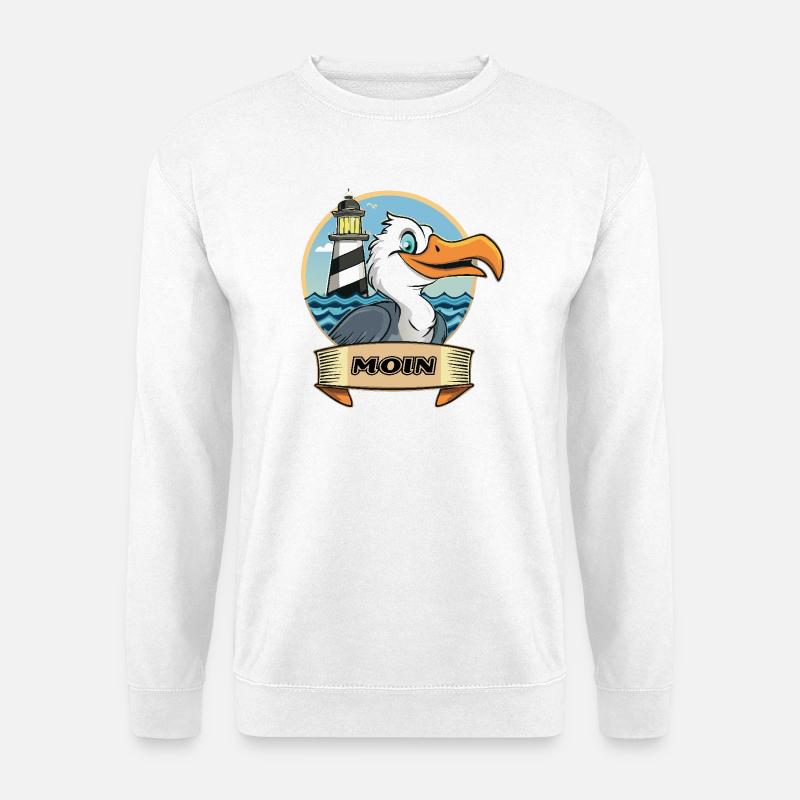 Moin -Möve mit Leuchtturm - Unisex Pullover - Weiß