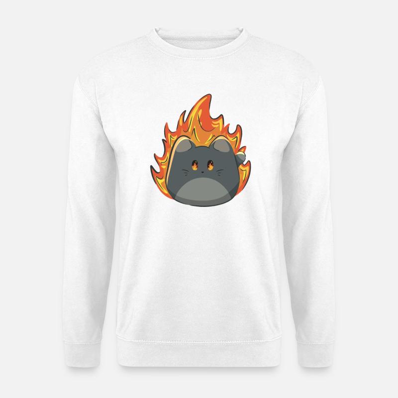 Süße Katze mit Feuer - Unisex Pullover - Weiß