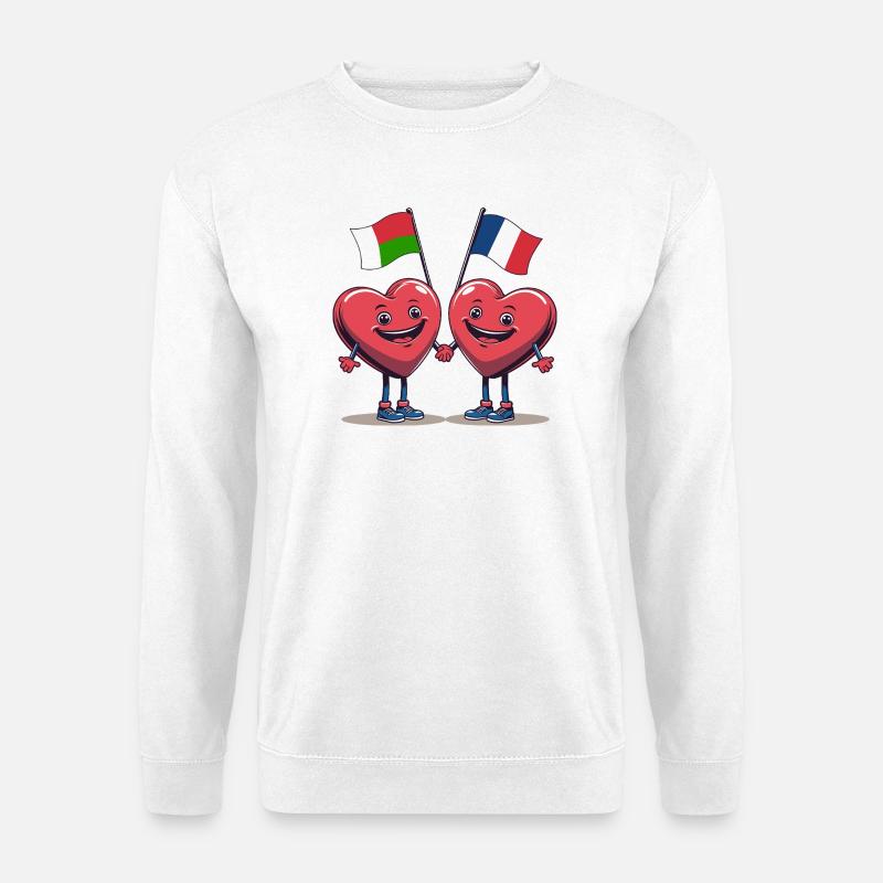 Madagaskar und Frankreich Herzen - Unisex Pullover - Weiß