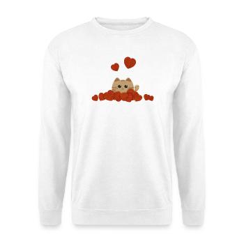 Süße Katze umgeben von Herzen zum Valentinstag - Unisex Pullover - Weiß - Vorne