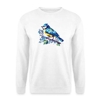 bezaubernde Blaumeise auf einem Fliederzweig - Unisex Pullover - Weiß - Vorne