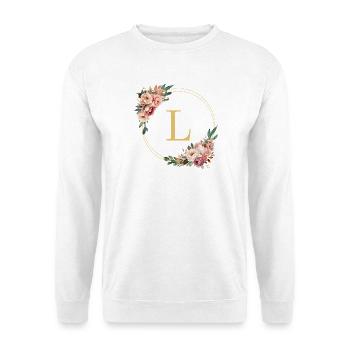 L Monogramm, Blumen-Kranz, personalisierbar - Unisex Pullover - Weiß - Vorne