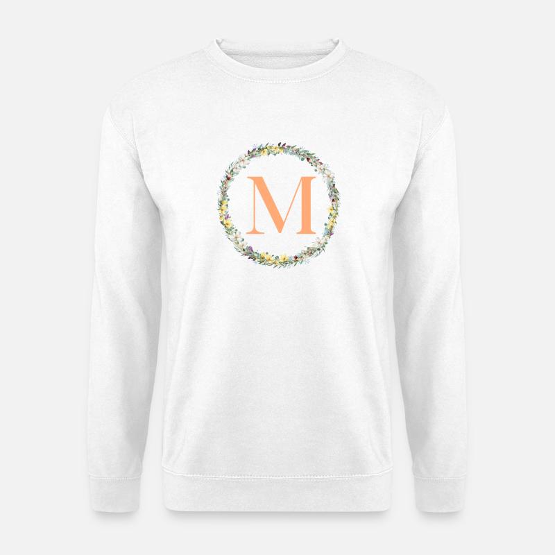 M Monogramm, Blumen-Kranz, personalisierbar - Unisex Pullover - Weiß