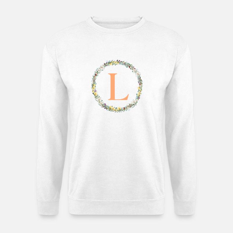L Monogram, Flower Wreath, Personalizable - Unisex Sweatshirt - white