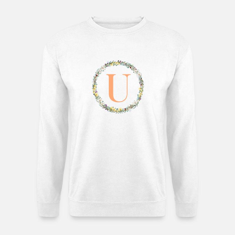 U Monogram, Flower Wreath, Personalizable - Unisex Sweatshirt - white