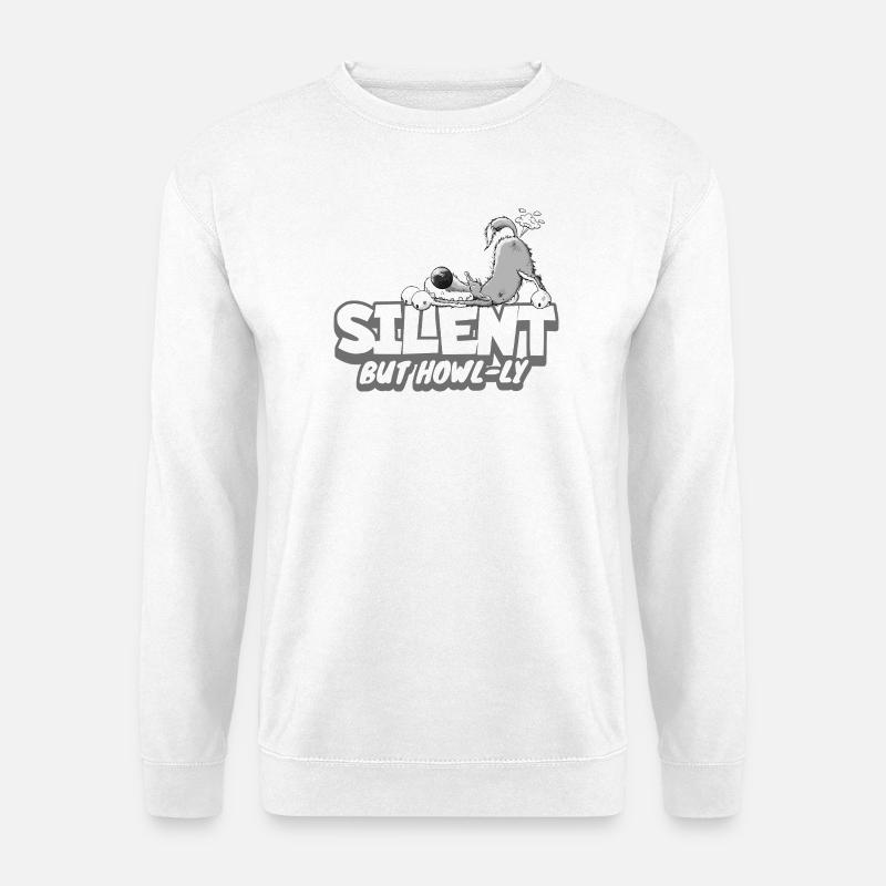 Wolf Pupst Spruch I Furzendes Wildtier Cartoon - Unisex Pullover - Weiß