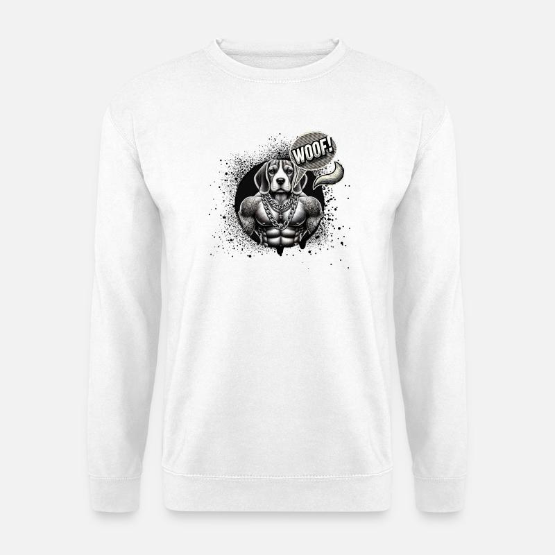 Tattoo-Mastiff mit Ketten WOOF - Unisex Pullover - Weiß