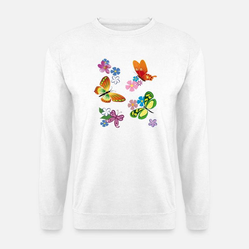 Fleurs, Fleurs, Papillon - Sweat-shirt Unisexe - blanc
