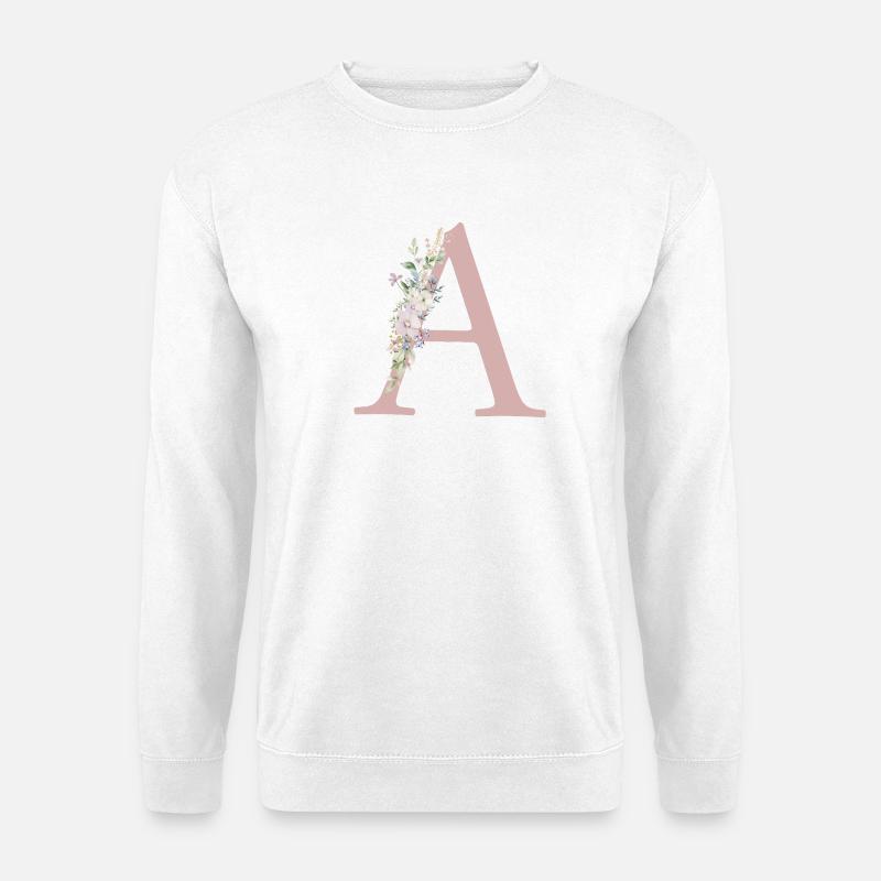 A Monogramm, Floral, personalisierbar - Unisex Pullover - Weiß