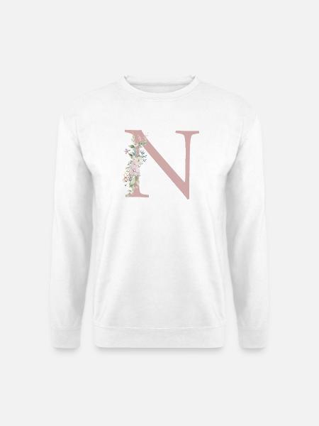 N Monogram, Floral, Personalizable - Unisex Sweatshirt - white