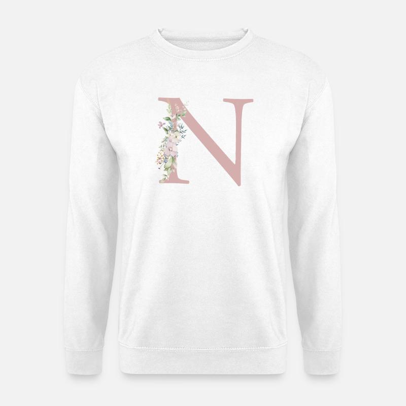N Monogram, Floral, Personalizable - Unisex Sweatshirt - white