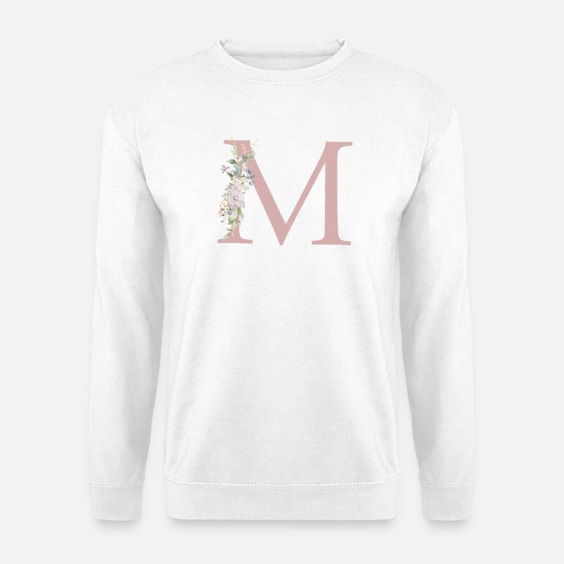 M Monogramm, Floral, personalisierbar - Unisex Pullover - Weiß