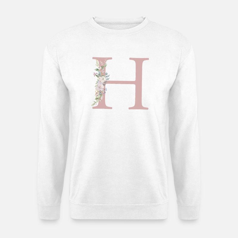 H Monogramm, Floral, personalisierbar - Unisex Pullover - Weiß