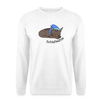 Schlafende Katze - Schlafmütze - Unisex Pullover - Weiß - Vorne