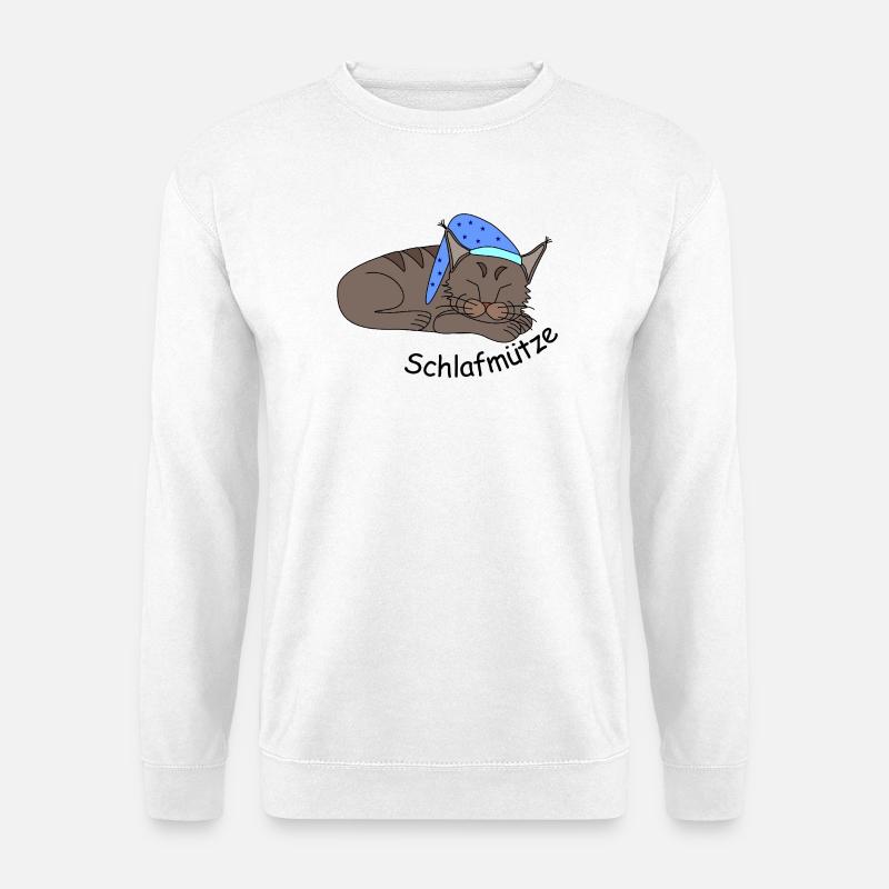 Schlafende Katze - Schlafmütze - Unisex Pullover - Weiß