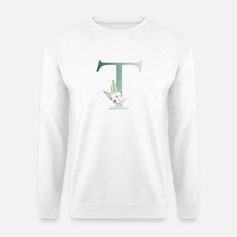 T Monogram, Floral, Personalizable - Unisex Sweatshirt - white