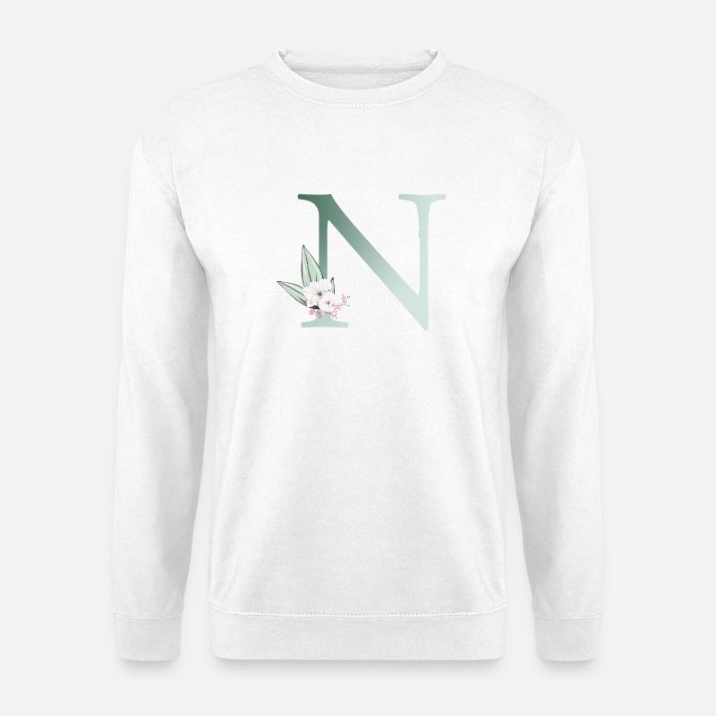 N Monogram, Floral, Personalizable - Unisex Sweatshirt - white