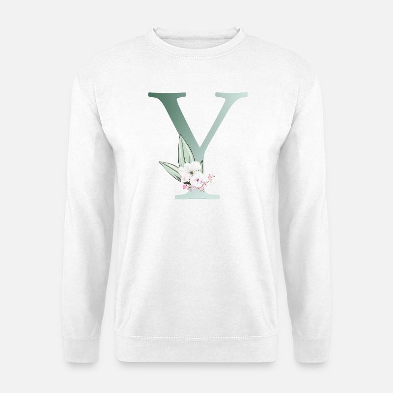 Y Monogramm, Floral, personalisierbar - Unisex Pullover - Weiß