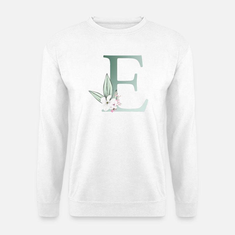 E Monogram, Floral, Customizable - Unisex Sweatshirt - white