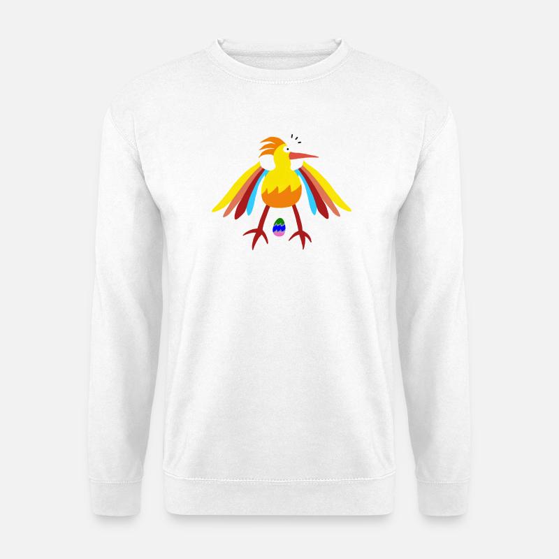 Regenbogengefiederter Vogel mit Ei-Illustration - Unisex Pullover - Weiß