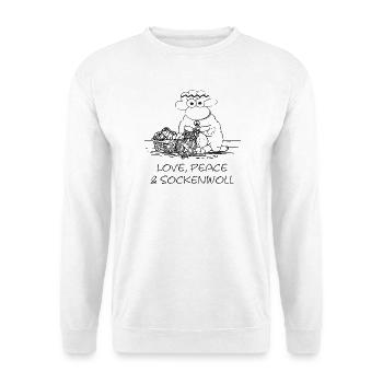 love peace & sockenwoll - Hippie-Schaf - Unisex Pullover - Weiß - Vorne