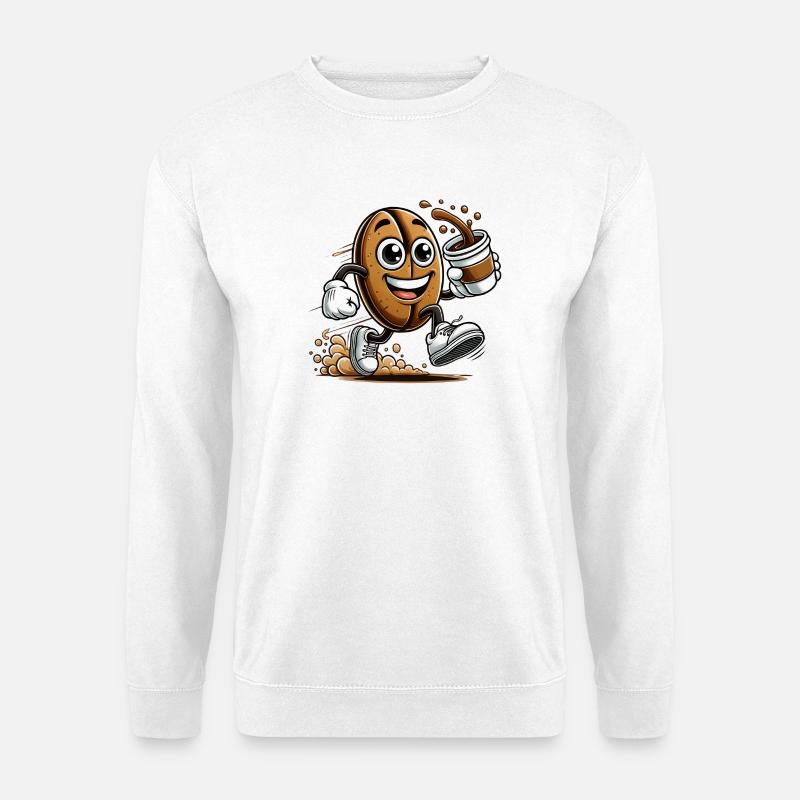 Coffee to Go – Fröhliche Kaffeebohne - Unisex Pullover - Weiß