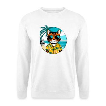 Katze am Strand - Unisex Pullover - Weiß - Vorne