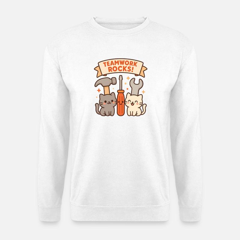 Teamwork Rocks – Niedliche Katzen mit Werkzeug - Unisex Pullover - Weiß