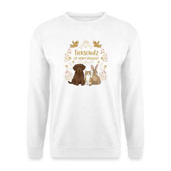Tierschutz ist unsere Mission - Unisex Pullover - Weiß - Vorne - Alina (178cm) & Michal (187cm)