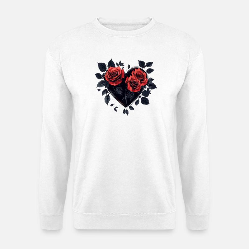 Rosenherz im Dunkelblau - Unisex Pullover - Weiß