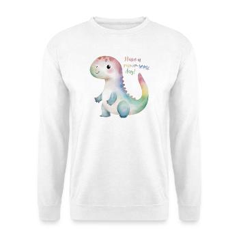 Niedlicher Regenbogen-Dino – Habt einen schönen Tag! - Unisex Pullover - Weiß - Vorne