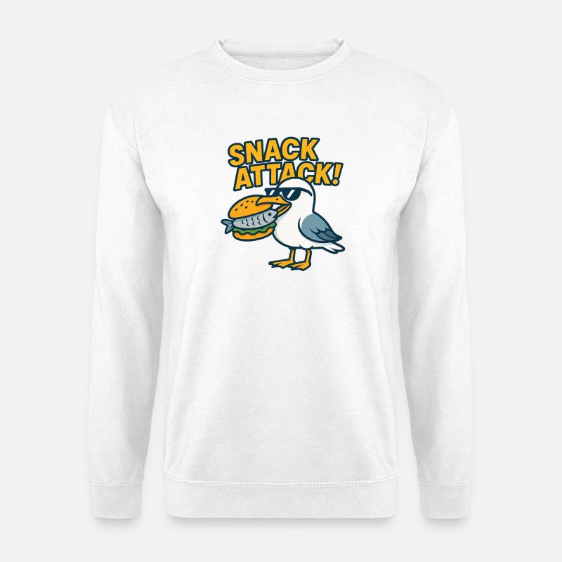 Lustige Möwe mit Sandwich - Unisex Pullover - Weiß