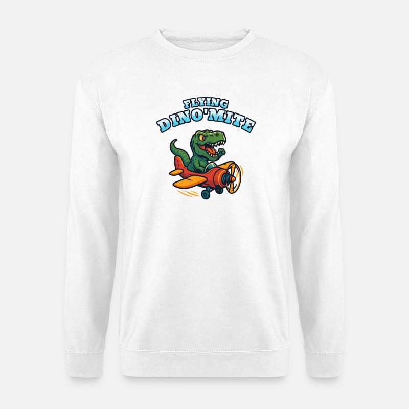 Fliegendes Dino'Mite-Flugzeug - Unisex Pullover - Weiß