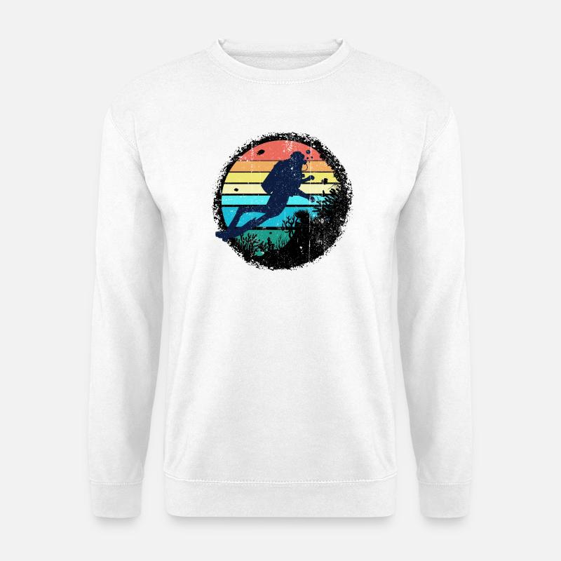 Unterwasser-Taucher-Silhouette mit Regenbogen-Sonnenuntergang - Unisex Pullover - Weiß