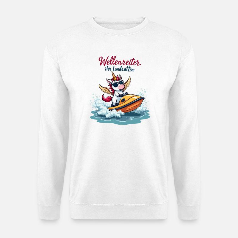 Wellenreiter-Einhorn - Unisex Pullover - Weiß