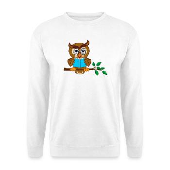 Ast Eule mit blauem Buch - Unisex Pullover - Weiß - Vorne