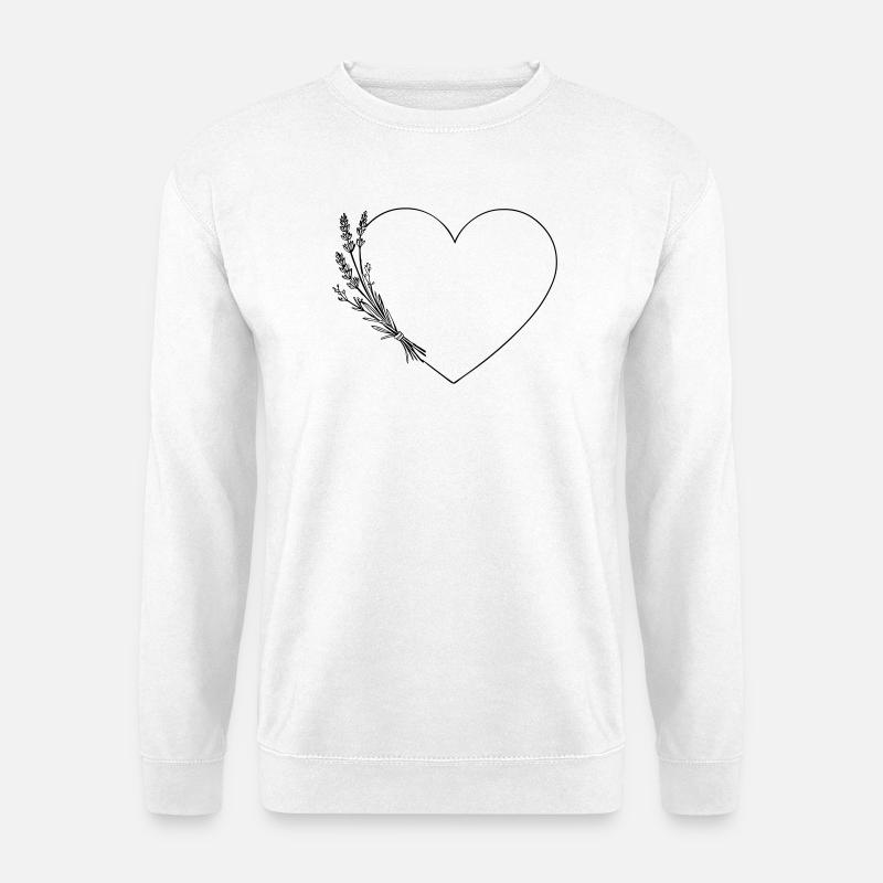 Line Art Herz - Wildblumen, personalisierbar - Unisex Pullover - Weiß