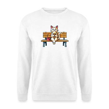 Cute Cat enjoying an icecream on a bench - Unisex Sweatshirt - white - Front