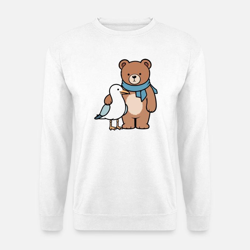 Cute Bear and Bird Design - Unisex Sweatshirt - white