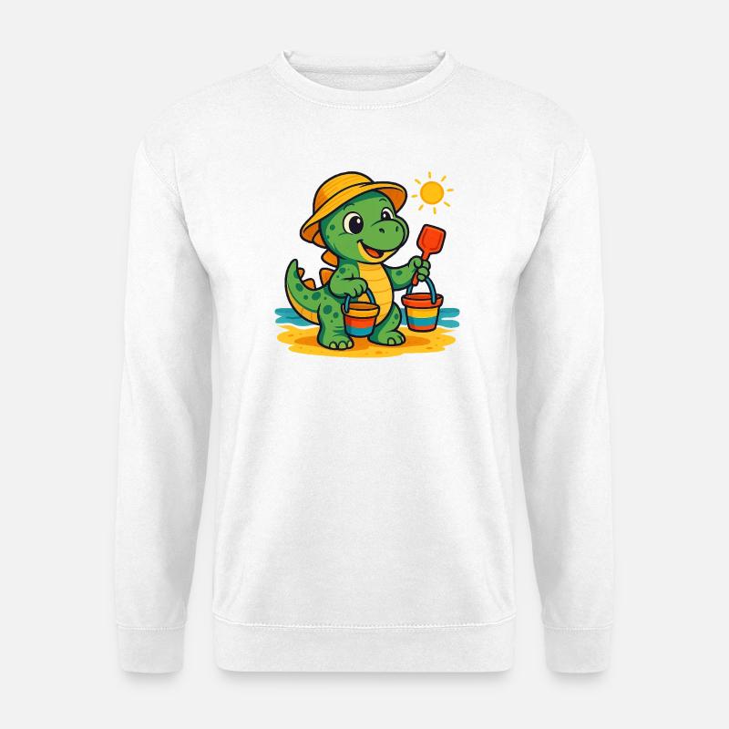 Verspielter Dinosaurier mit Sommeraccessoires - Unisex Pullover - Weiß