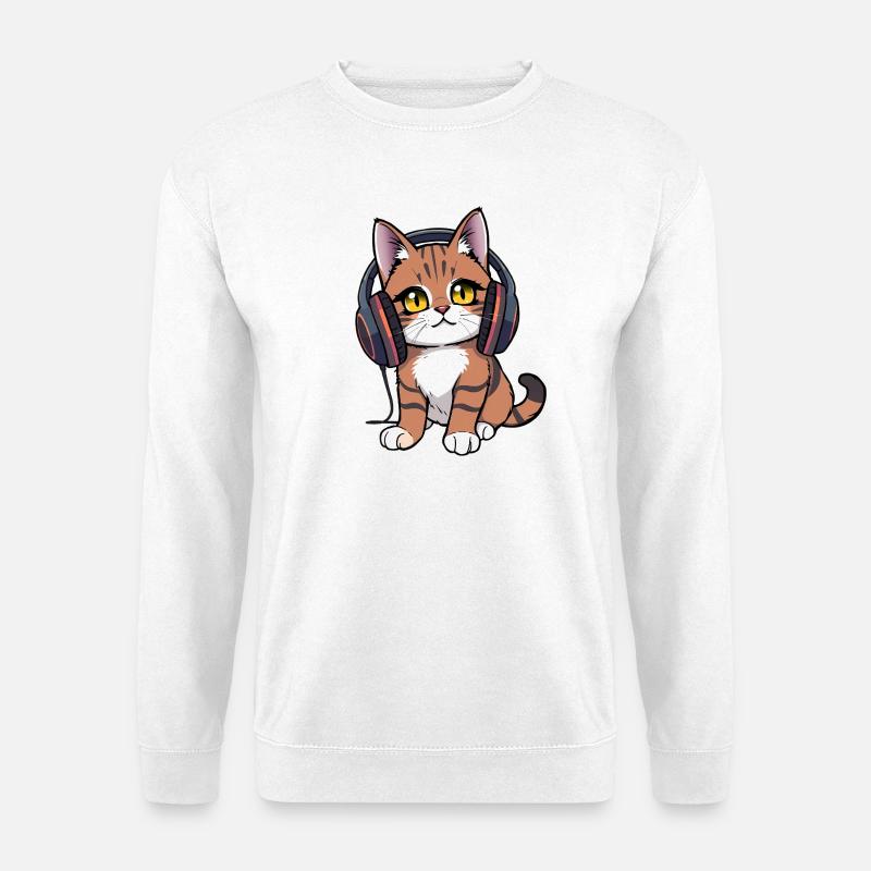 Katze mit Kopfhörer - Unisex Pullover - Weiß