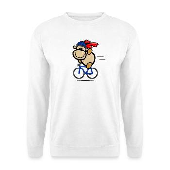 Rentier Elmondo winkend auf dem Fahrrad mit Helm - Unisex Pullover - Weiß - Vorne