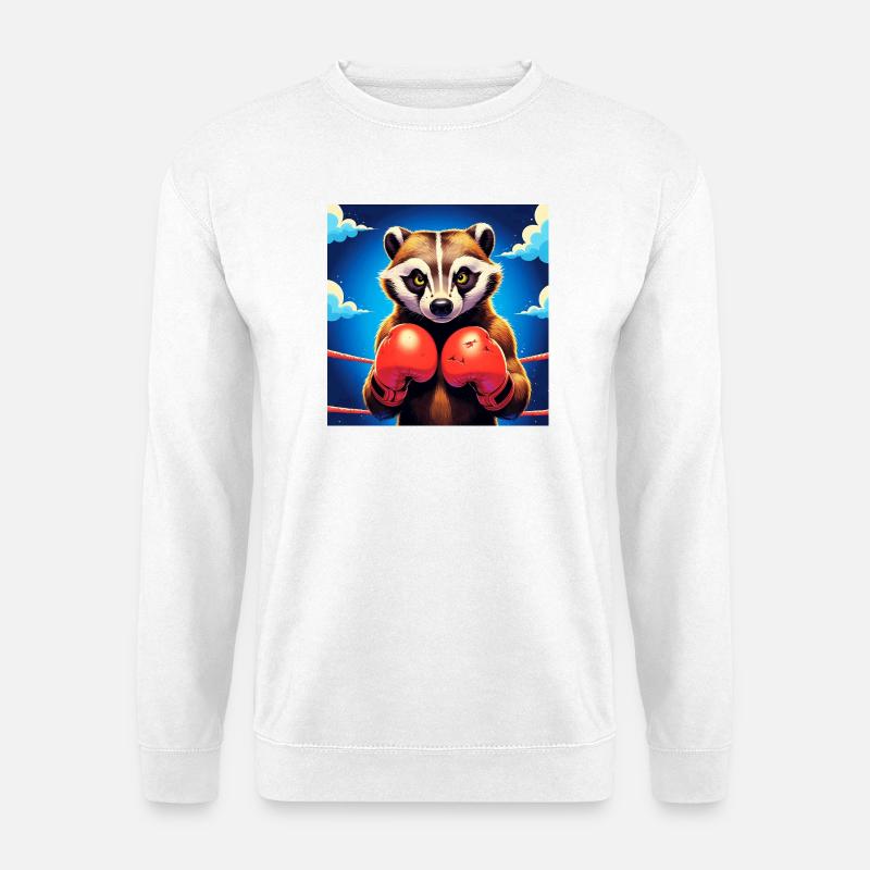 Boxen Waschbär Illustration - Unisex Pullover - Weiß