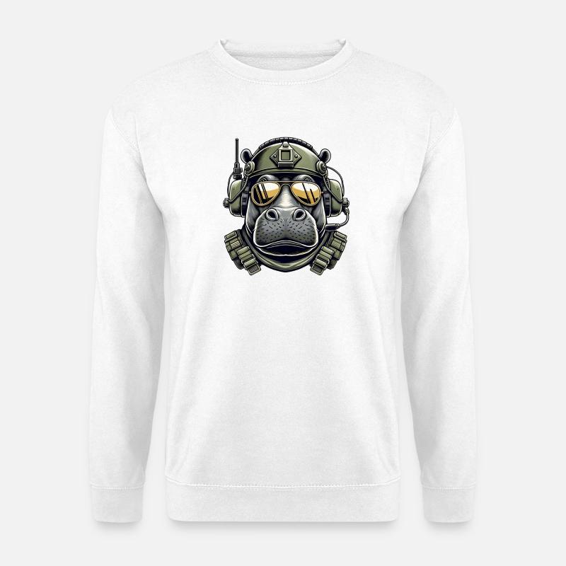 Nilpferd Militär Design - Unisex Pullover - Weiß