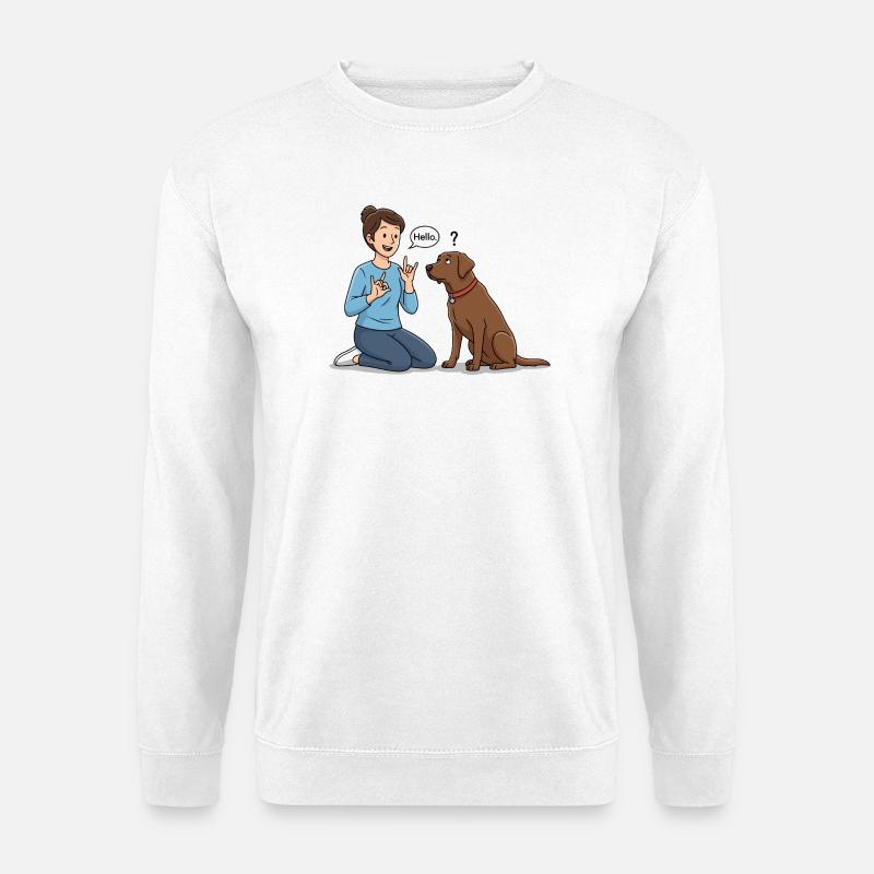 Zeichensprache für Hunde – Hallo ! - Unisex Pullover - Weiß