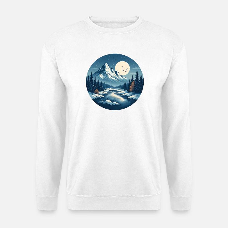 Bergige Nachtlandschaft mit Fluss - Unisex Pullover - Weiß