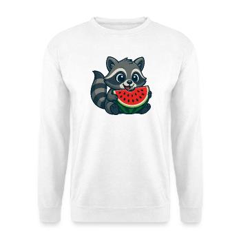 Cute raccoon with watermelon summer cartoon - Unisex Sweatshirt - white - Front