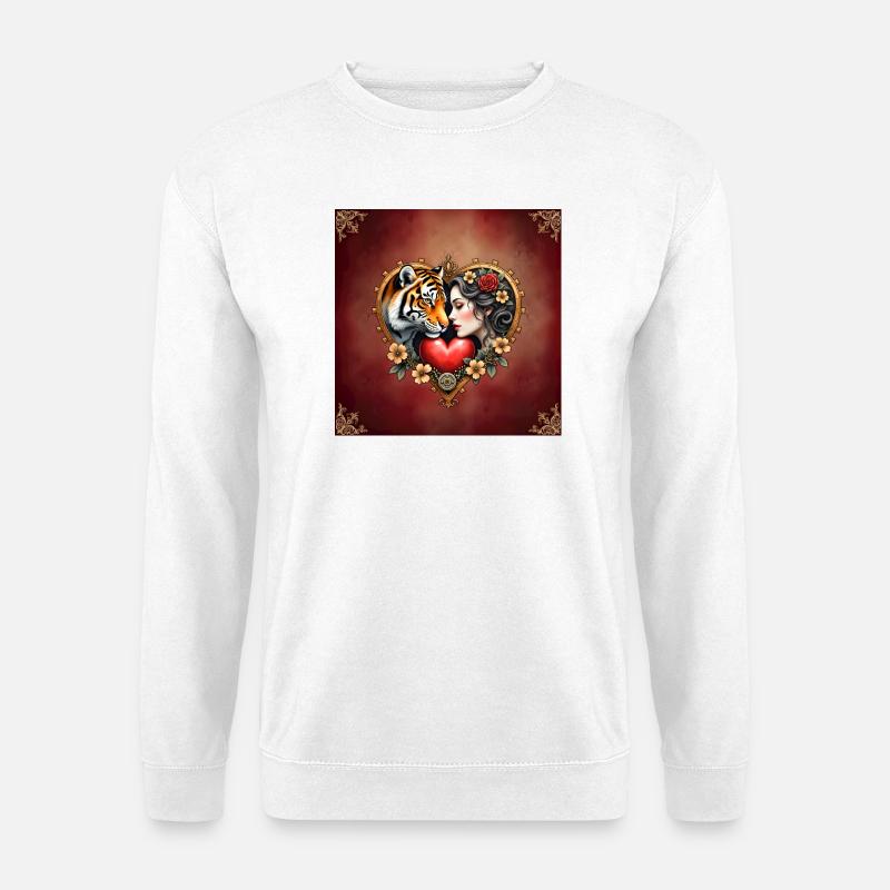Wilde Liebe mit Tiger und Blume - Unisex Pullover - Weiß