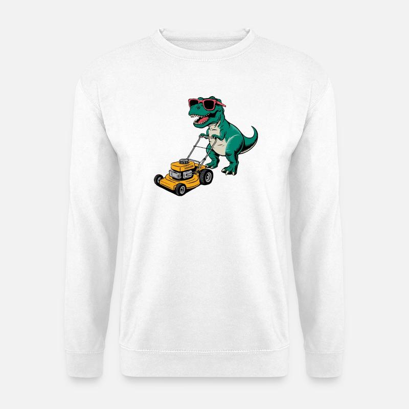 Dinosaurier mit Sonnenbrille Mähen Rasen - Unisex Pullover - Weiß