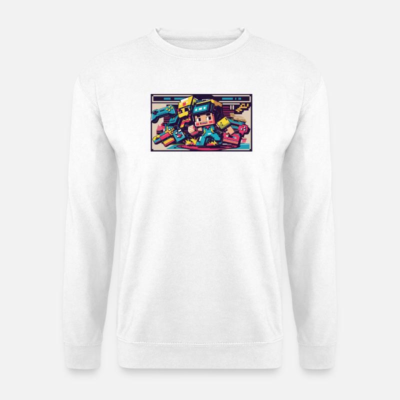 Voxel Gaming Held mit Retro-Design - Unisex Pullover - Weiß